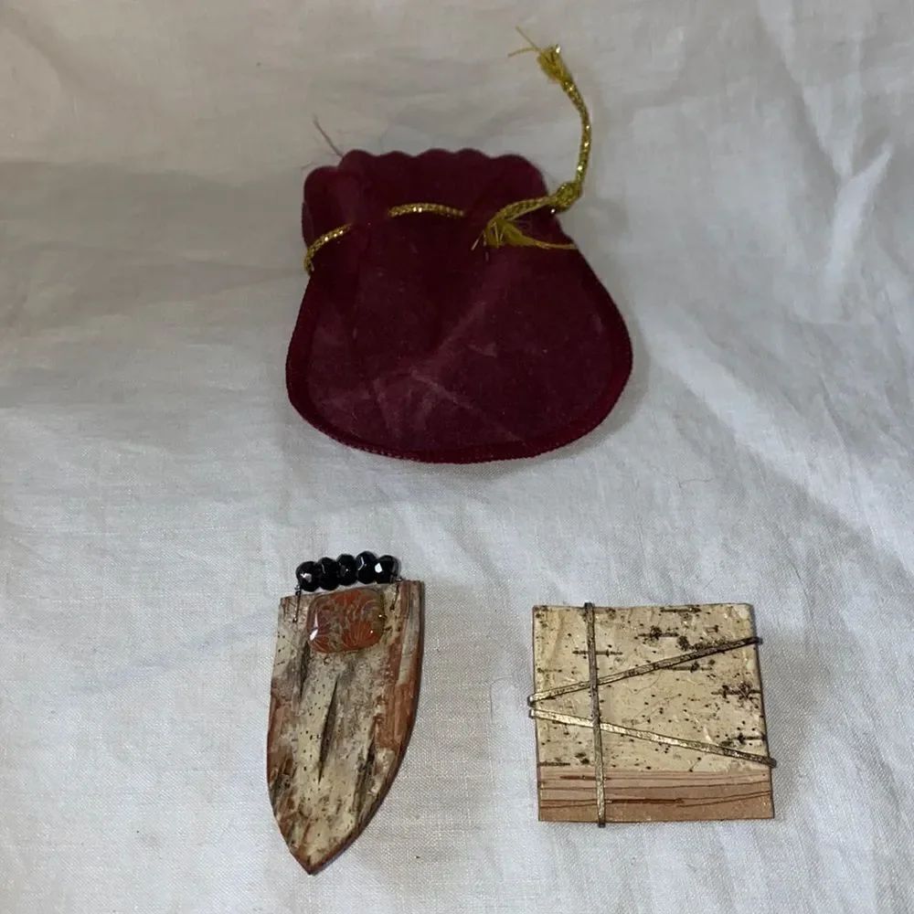 BIRCH BARK Brooches/Pins-Lot of 2